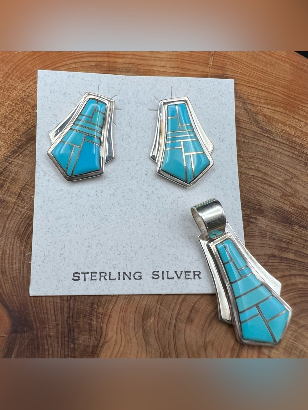 Turquoise Inlay Earrings & Pendant Set